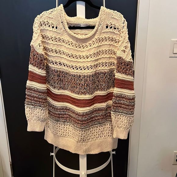 Zara oversized summer sweater - cream, copper and blue - med/large - Picture 1 of 3
